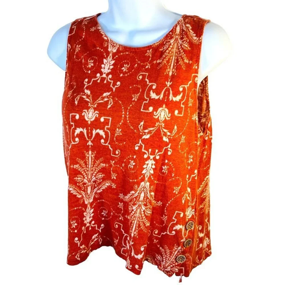 Tahari Tank Top Womens L 100% Linen Cotton Wood Buttons at Hem - Picture 3 of 9